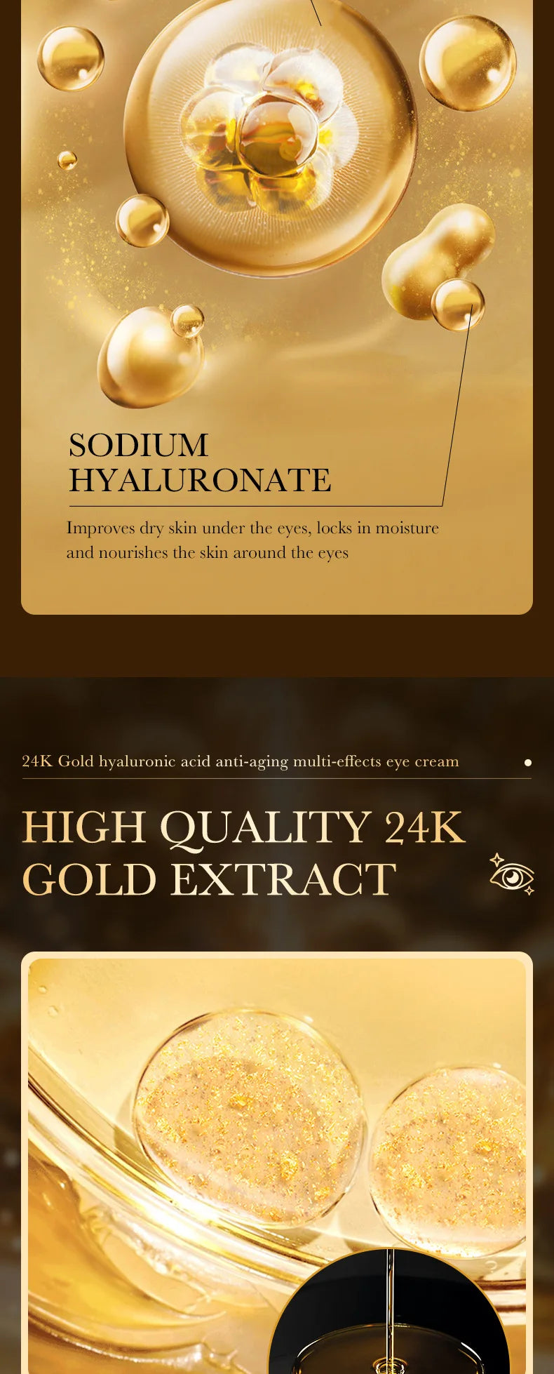 24k Gold Eye Cream – Hyaluronic Acid for Dark Circles, Firming & Moisturizing